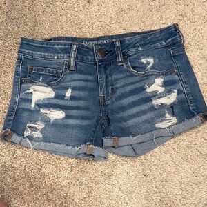 American Eagle Outfitters Women's Ripped Jean Shorts - Dark Blue